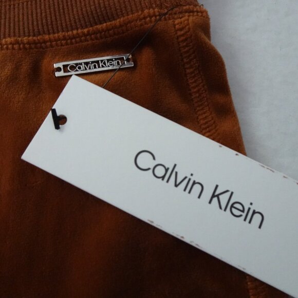 Calvin Klein Velour Pants Women's Size L Brown Pull On Elastic Waist Wide Leg - Picture 6 of 10
